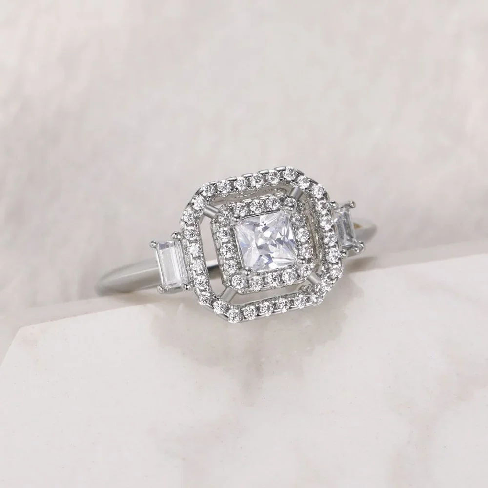 🔥New Luxury Engagement Clear Diamond Square Noble Dainty Ring for Women, K782 - Picture 5 of 9